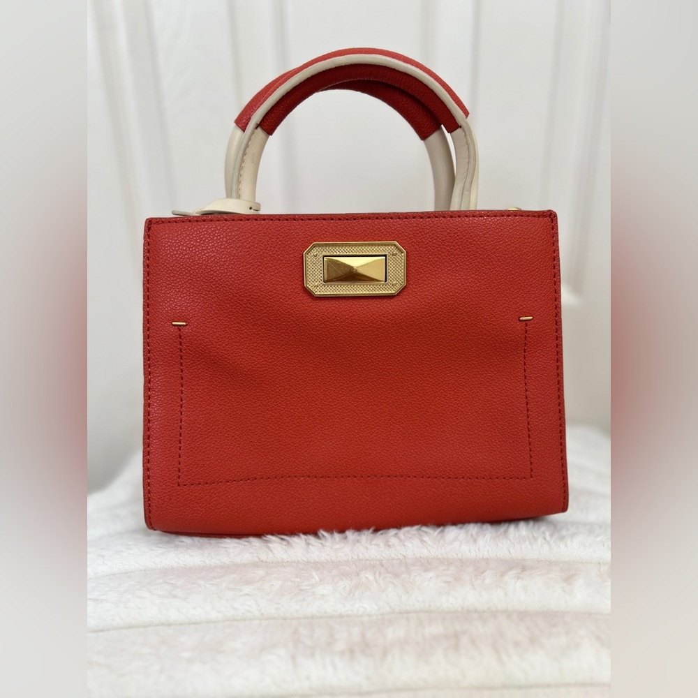 Charles & Keith Scarlet Satchel with Gold Detail